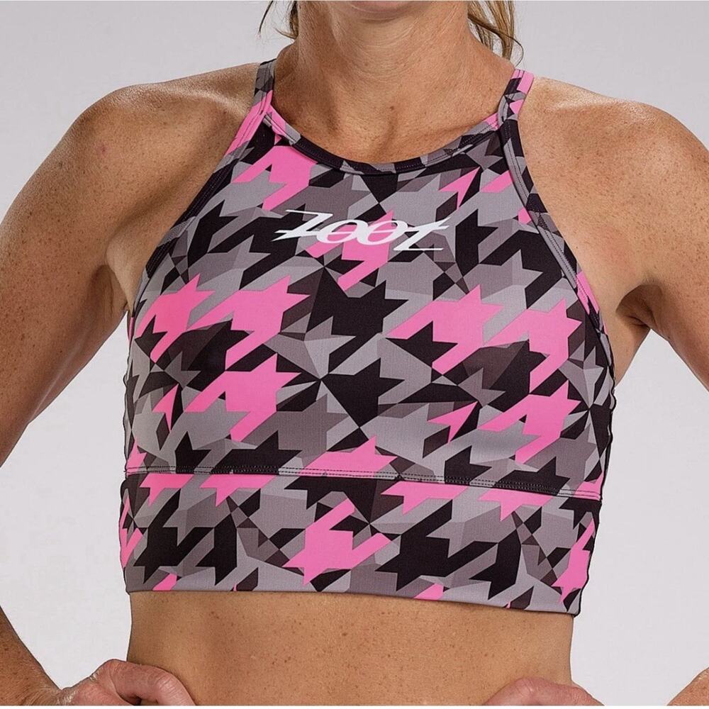 Zoot Niuhi Black Gray Pink Cropped Ltd Racer back Run Crop Top Sz Xl